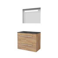 Basic-Line Economic 46 Badkamermeubelset - 80 x 46 cm - Met Grepen - 2 Lades - Hardstenen Wastafel - 1 Kraangat - Spiegel met LED Verlichting - Whisky Oak - thumbnail