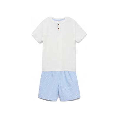 Mango Kids shortama lichtblauw/wit