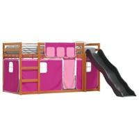 Stapelbed met glijbaan en gordijnen roze 90x200 cm - thumbnail