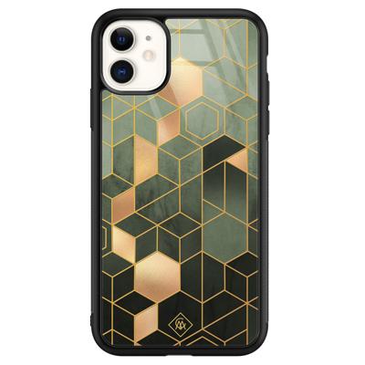 iPhone 11 glazen hardcase - Kubus groen