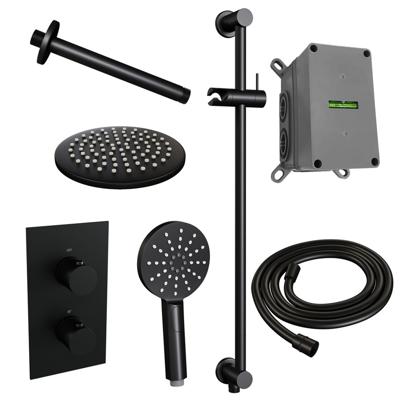 Thermostatische inbouw regendouche set met 3-weg omstelling en mat zwarte afwerking