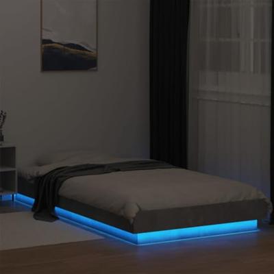 Bedframe met LED-verlichting bewerkt hout betongrijs 100x200 cm