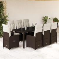 9-delige Bistroset met kussens poly rattan bruin - thumbnail