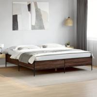 Bedframe bewerkt hout metaal bruin eikenkleur 200x200 cm - thumbnail