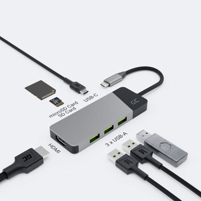 GREEN CELL HUB USB-C ADAPTER GC CONNECT 7W1 (3XUSB 3.1, HDMI 4K 60HZ, USB-C PD 85W, MICROSD/SD) GREEN CELL HUB USB-C ADAPTER GC CONNECT 7W1 (3XUSB 3.1, HDMI 4K 60HZ, USB-C PD 85W, MICROSD/SD)