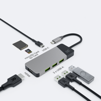 GREEN CELL HUB USB-C ADAPTER GC CONNECT 7W1 (3XUSB 3.1, HDMI 4K 60HZ, USB-C PD 85W, MICROSD/SD) - thumbnail