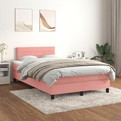Boxspring met matras fluweel roze 120x200 cm
