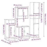 4-delige Badkamermeubelset bewerkt hout gerookt eikenkleurig - thumbnail
