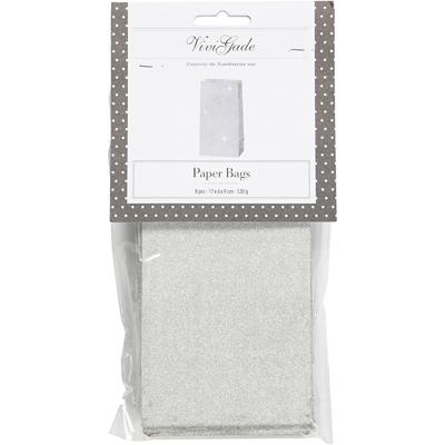 Vivi Gade Papieren zakken, h: 17 cm, afm 6x9 cm, 120 gr, zilver, 8 stuk/ 1 doos