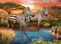 Ravensburger legpuzzel zebra&apos;s bij de drinkplaats, 1000st. - thumbnail