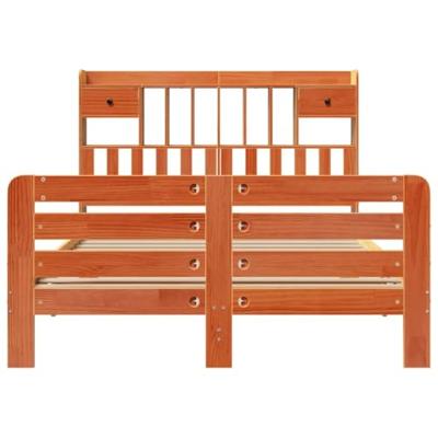 Bed met boekenkast zonder matras grenenhout wasbruin 140x190 cm