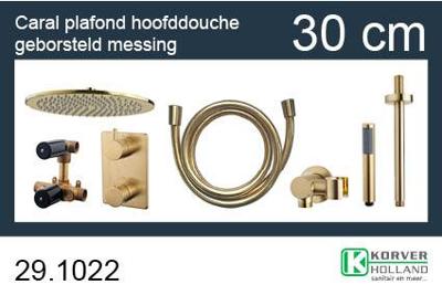 Inbouwthermostaatset Wiesbaden Caral Rond 30cm Plafonduitloop Geborsteld Messing Goud PVD Coating Inbouwthermostaatset Wiesbaden Caral Rond 30cm Plafonduitloop Geborsteld Messing Goud PVD Coating