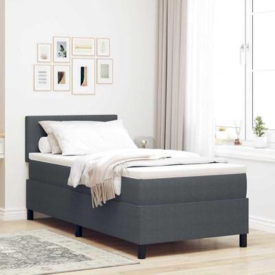 Boxspring bed Donkergrijs en Wit 203 x 90 x 88 cm Katoenen stof