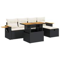 6-delige Loungeset met kussens poly rattan zwart - thumbnail