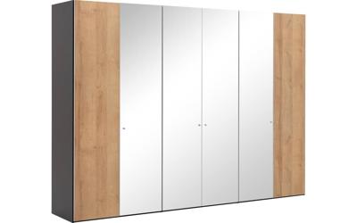 Goossens Kledingkast Easy Storage Ddk, Kledingkast 304 cm breed, 220 cm hoog, 2x draaideur en 4x spiegel draaideur midden