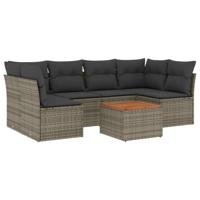 7-delige Loungeset met kussens poly rattan grijs - thumbnail