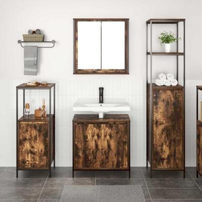 Badkamermeubelset 3 pcs Gerookt Eiken en Zwart Bewerkt hout