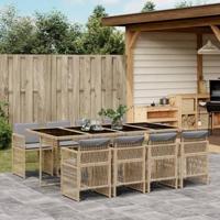 9-delige Tuinset met kussens poly rattan gemengd beige - thumbnail
