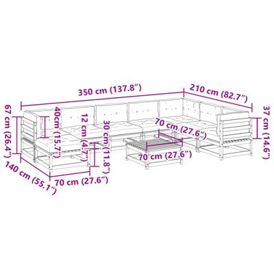 9-delige Loungeset met kussens massief grenenhout