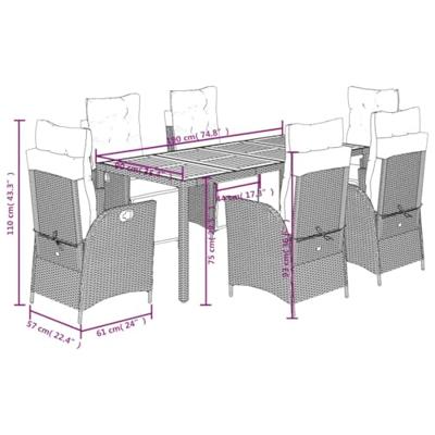 7-delige Tuinset met kussens poly rattan zwart