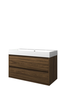 Proline polystone Loft wastafelonderkast met 2 lades en polystone wastafel met 2 kraangaten 100 x 62 x 46 cm, cabana oak / glanzend wit - thumbnail