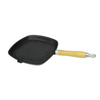 VidaXL Grillpan met houten handvat gietijzer 20x20 cm - thumbnail