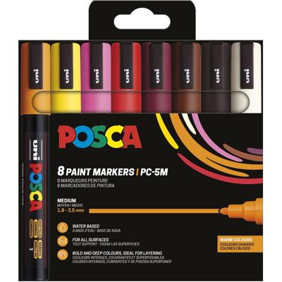 Uni POSCA paintmarker PC-5M, 1,8 - 2,5 mm, etui van 8 stuks in warme kleuren Uni POSCA paintmarker PC-5M, 1,8 - 2,5 mm, etui van 8 stuks in warme kleuren