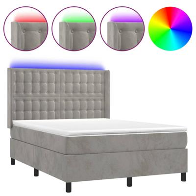 Boxspring met matras en LED fluweel lichtgrijs 140x190 cm