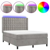Boxspring met matras en LED fluweel lichtgrijs 140x190 cm - thumbnail