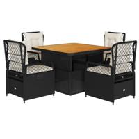 5-delige Tuinset met kussens poly rattan zwart - thumbnail