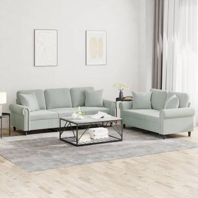 3-delige Loungeset met kussens fluweel lichtgrijs