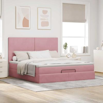Ottoman bed met matrassen 120x200cm fluweel roze