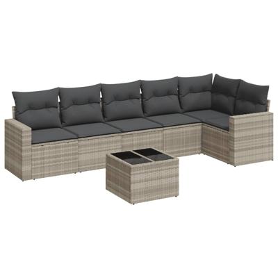 6-delige Loungeset met kussens poly rattan lichtgrijs