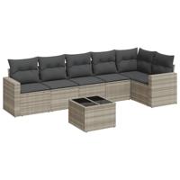 6-delige Loungeset met kussens poly rattan lichtgrijs - thumbnail
