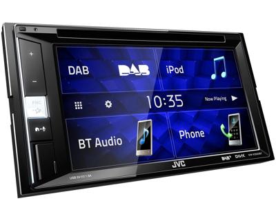 JVC KW-V255DBT DAB+ multimedia-autoradio met 15,7 cm touchscreen (2-DIN, DVD, Bluetooth handsfree, geluidsprocessor, USB, Android & Spotify Control) zwart