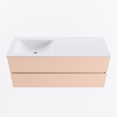 MONDIAZ VICA 120cm badmeubel onderkast Rosee 2 lades. Wastafel CLOUD links zonder kraangat, kleur Talc.