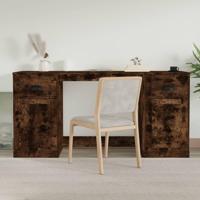 Bureau met kast bewerkt hout gerookt eikenkleurig - thumbnail