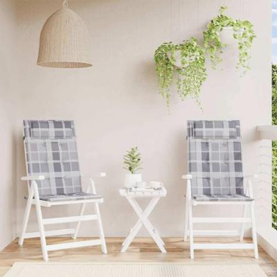 VidaXL Stoelkussens 2 st hoge rug ruitpatroon oxford stof grijs
