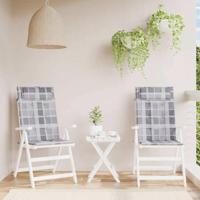 VidaXL Stoelkussens 2 st hoge rug ruitpatroon oxford stof grijs - thumbnail