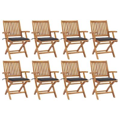 Tuinstoelen 8 st inklapbaar met kussens massief teakhout