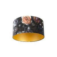 QAZQA Velours lampenkap bloemen dessin 50|50|25 gouden binnenkant - thumbnail