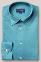 Eton Heren Overhemd Turquoise Pique Hidden Button Down Slim Fit - thumbnail