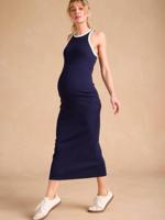 Lange zwangerschaps- en voedingsjurk in fijne ribbels ENVIE DE FRAISE marineblauw - thumbnail