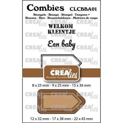 Crealies • combies stempelset baby 01: 2 teksten + 1 tag/label