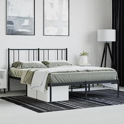 Bedframe met hoofdbord metaal zwart 135x190 cm