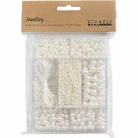 Creativ Company Creatieve box sieraden, halskettingen en armband, ca. 1200 stuk, wit parelmoer, 1 doos - thumbnail