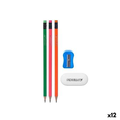 Potlood Set Pincello Blauw Rood Groen Oranje Puntenslijper Gom (12 Stuks)