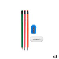 Potlood Set Pincello Blauw Rood Groen Oranje Puntenslijper Gom (12 Stuks) - thumbnail