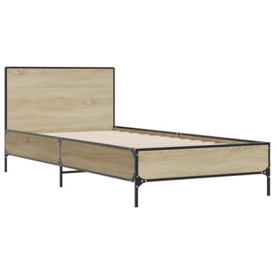 Bedframe bewerkt hout en metaal sonoma eikenkleurig 90x190 cm Bedframe bewerkt hout en metaal sonoma eikenkleurig 90x190 cm