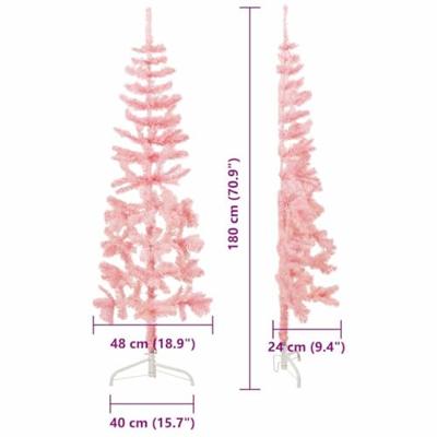 VidaXL Kunstkerstboom half met standaard smal 180 cm roze